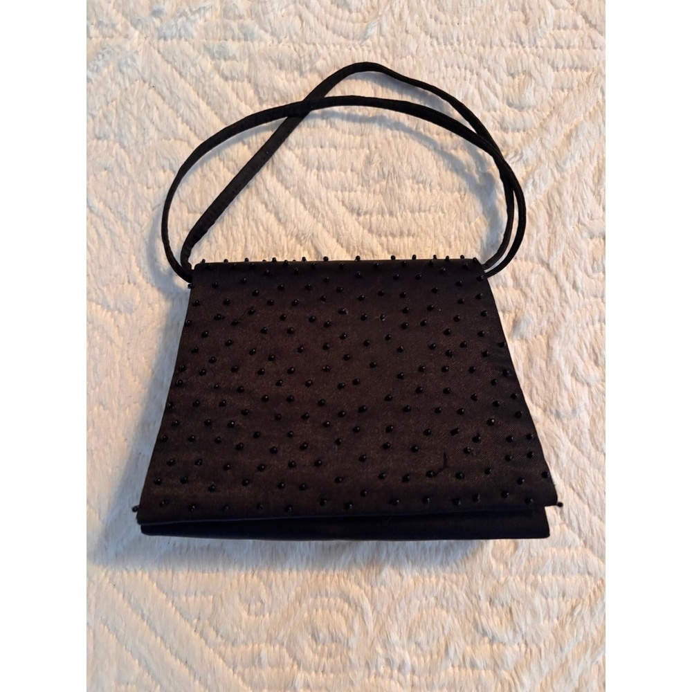Vintage Sasha New York Black Beaded Satin Evening Handbag/Crossbody Minimalist